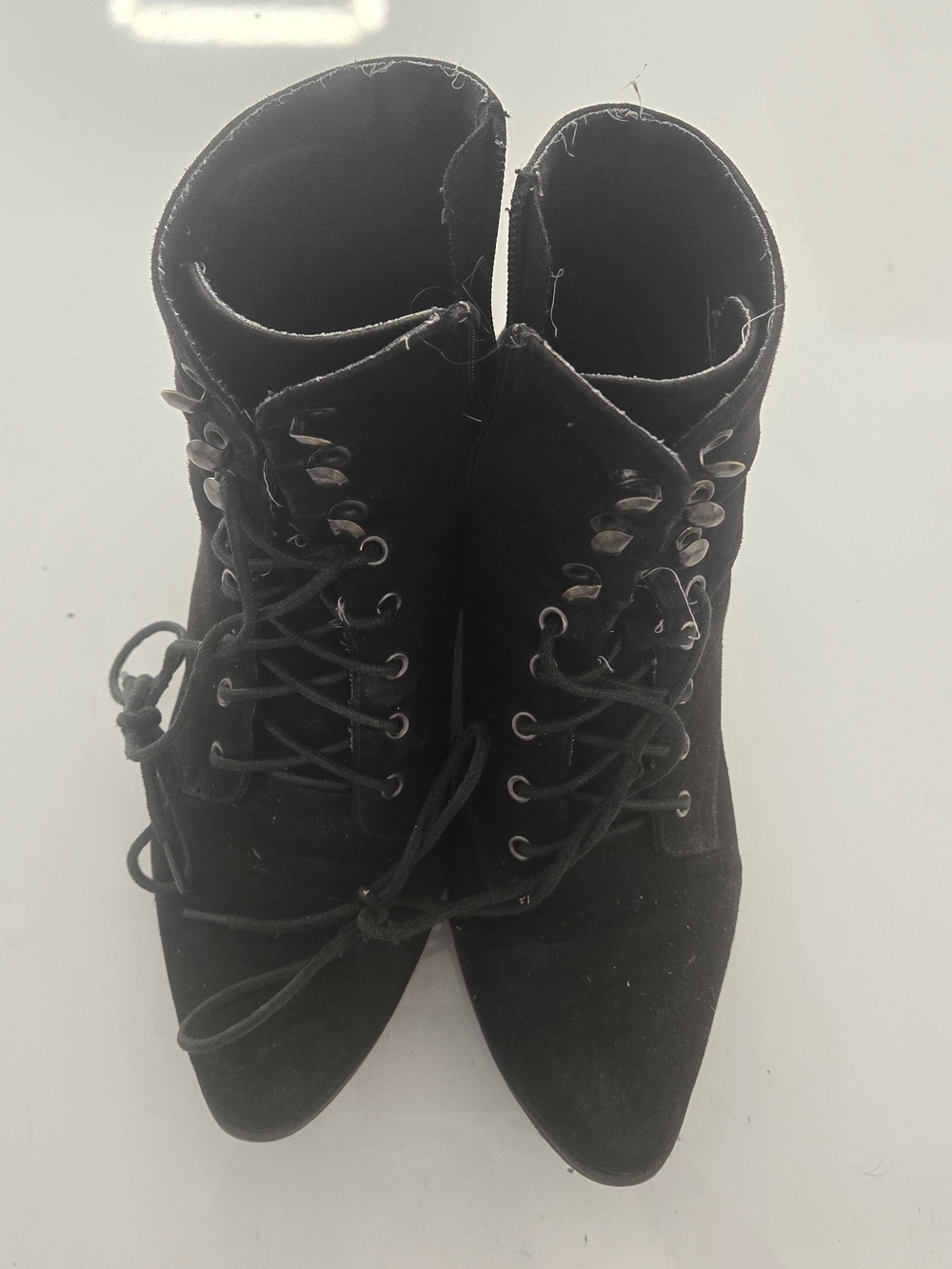 Black Lace-Up Suede Ankle Boots - Women